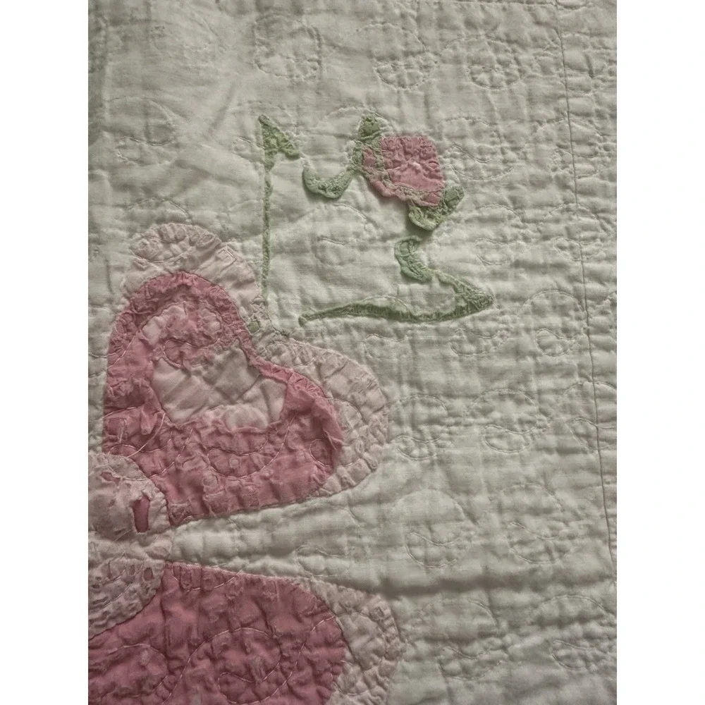 Vintage Wild Rose Quilt w/Hand-Stitched Floral Border, 1930s (78